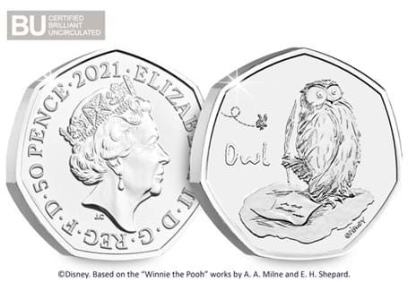 This Owl BU 50p has been issued by the Royal Mint, and is the fifth coin to be issued in the series to celebrate Winnie the Pooh.