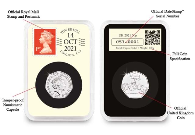 The Winnie the Pooh & Friends 50p DateStamp™ labelled diagram