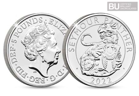 This BU £5 has been issued by The Royal Mint as the first release in the Royal Tudor Beasts series.