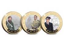 Sir Ernest Shackleton Silver £2 Set features three £2 coins struck from .925 Silver with 24ct Gold-plate and colour print, to a Proof finish. Reverse features Shackleton's expeditions. EL: 995