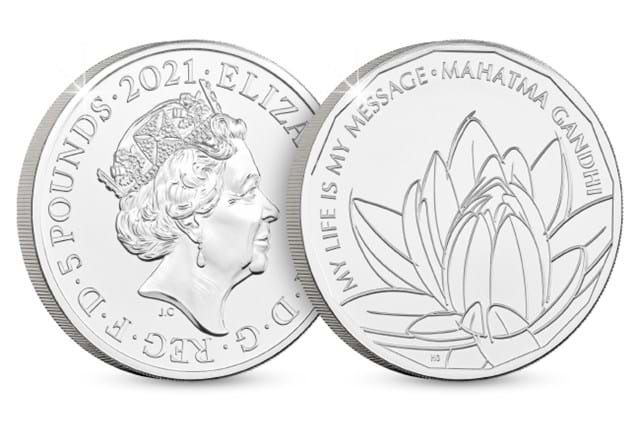 2021 UK Gandhi CERTIFIED BU £5 Obverse and Reverse