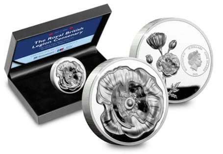 2022 Remembrance Poppy Silver coin struck from 2oz of .999 Silver to a Proof finish. Reverse features a 3-D ultra high-relief image of a Poppy. Obverse features another 3-D image of a Poppy. 