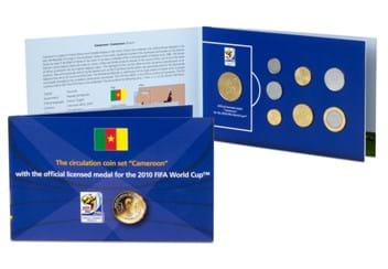 Cameroon 2010 World Cup circulation coins and medal set front and inside