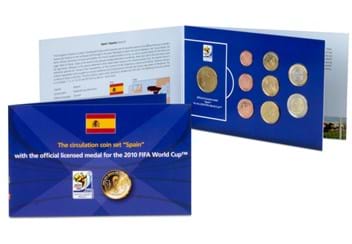 Spain 2010 World Cup circulation coins and medal set front and inside