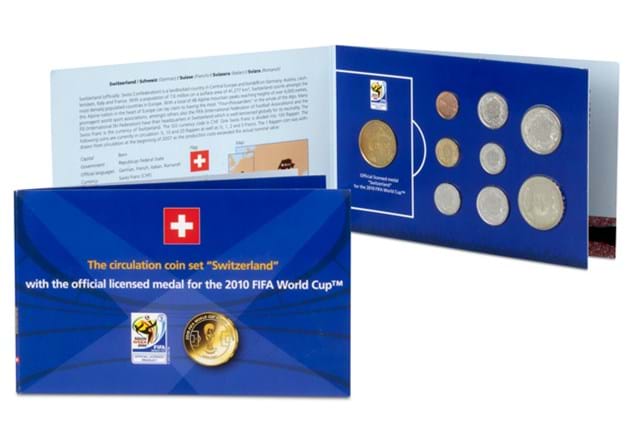 Switzerland 2010 World Cup circulation coins and medal set front and inside