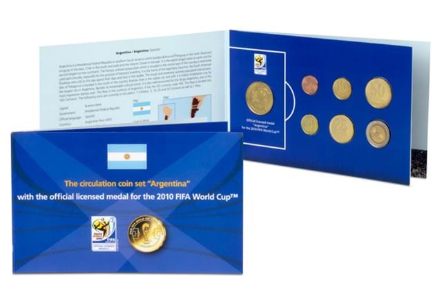 Argentina 2010 World Cup circulation coins and medal set inside and front