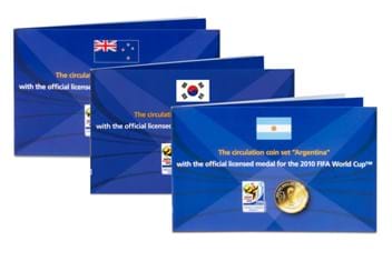 2010 World Cup circulation coins and medal set packs X3 front