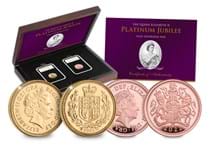 This product celebrates the Platinum Jubilee of Queen Elizabeth II and features the 2002 Golden Jubilee Half Sovereign and the 2022 Platinum Jubilee Half Sovereign. Edition Limit: 70