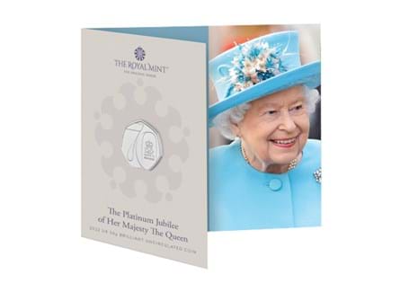 This 2022 50p coin has been issued by The Royal Mint to commemorate the Platinum Jubilee of Queen Elizabeth II.
