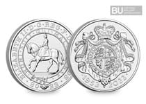 2022 Platinum Jubilee £5 issued to celebrate Queen Elizabeth II's Platinum Jubilee. Featuring an obverse design of the Queen riding on horseback & protectively encapsulated & BU quality.