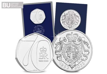 The 2022 Platinum Jubilee 50p and £5 have been issued to celebrate Queen Elizabeth II's Platinum Jubilee. Featuring an obverse design of the Queen riding on horseback & certified as BU quality.