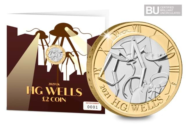 H. G. Wells BU £2 alongside Display Card with BU logo