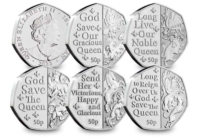 The National Anthem Fifty Pence Collection all Reverses and Obverse