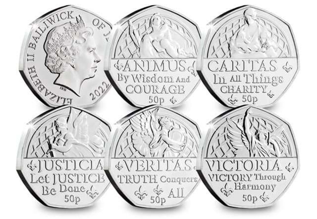 The Virtues of the Queen 50p Coins all Reverses and Obverse