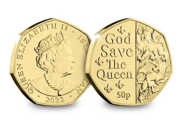 2022 Platinum Jubilee Gold-Plated BU 50p God Save the Queen Obverse and Reverse