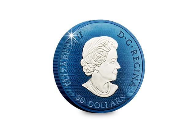 Blue Rhodium 5oz Maple Leaf Coin obverse