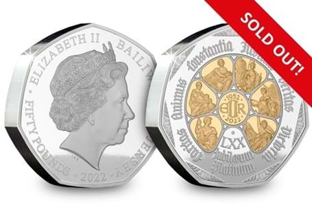 This Masterpiece coin has been struck from five ounces of .925 Sterling Silver to a Proof by Jersey. The design incorporates elements of the Queen's virtues.