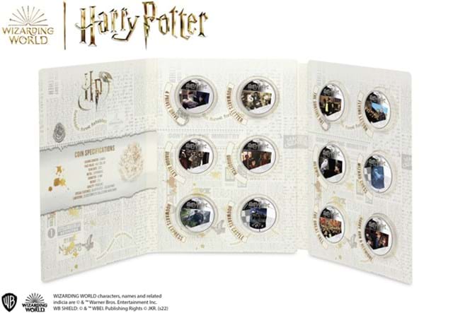 2021 Harry Potter 12 x 1oz Silver Coin Set inside packaging