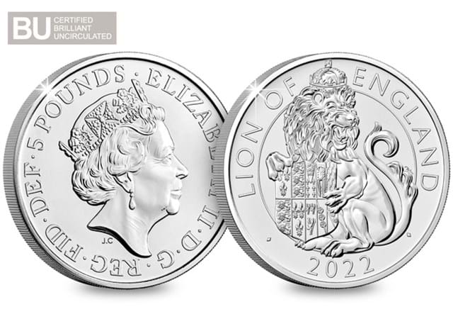 2022 UK Lion of England CERTIFIED BU £5 Obverse and Reverse with BU logo