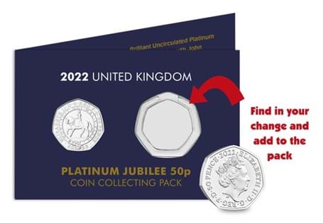 This collecting pack includes the Platinum Jubilee 50p with space for you to display your own 50p from your change. The Brilliant uncirculated 50p has been protectively encapsulated.