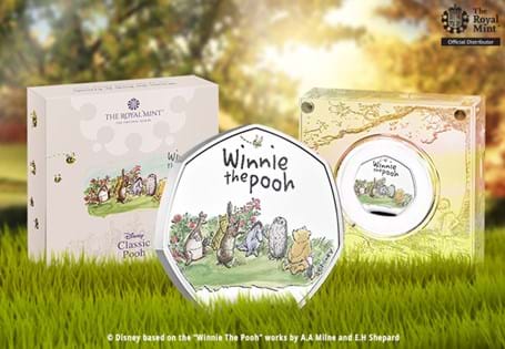 This is the official Winnie the Pooh and Friends UK 50p issued by The Royal Mint. It is struck from .925 Silver to a proof finish and features a coloured image.