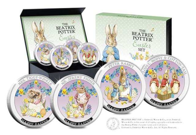The Beatrix Potter Easter Set with reverses up close