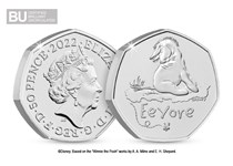 Eeyore BU 50p issued by The Royal Mint — the seventh coin in the series to celebrate Winnie the Pooh. Struck to a Brilliant Uncirculated quality and comes in Official Change Checker packaging.