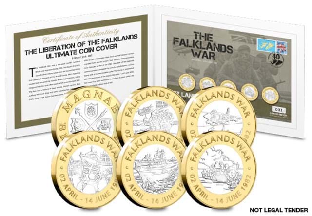 DN 2022 Falklands War Bi Metallic cover with coins enlarged