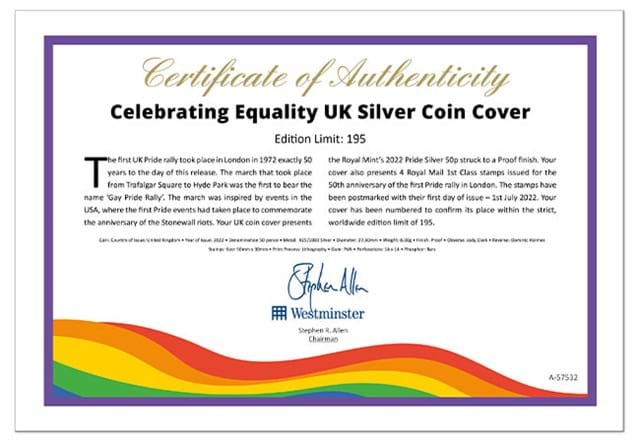 Silver Pride 50P Cover Certificate