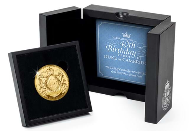 MNM7 Duke Of Cambridge 40Th Birthday Gold Proof £5 Coin Box And Cert Image 650X450