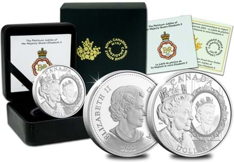 This Silver Proof $1 coin has been issued by the Royal Canadian Mint to celebrate The Queen's Platinum Jubilee and features a double portrait, one from today and one her younger self in 1952.