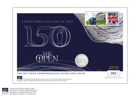 The 150th Open Coin Cover combines the new 2022 Gibraltar The 150th Open £1, in Sterling Silver Proof quality, alongside the official Royal Mail.