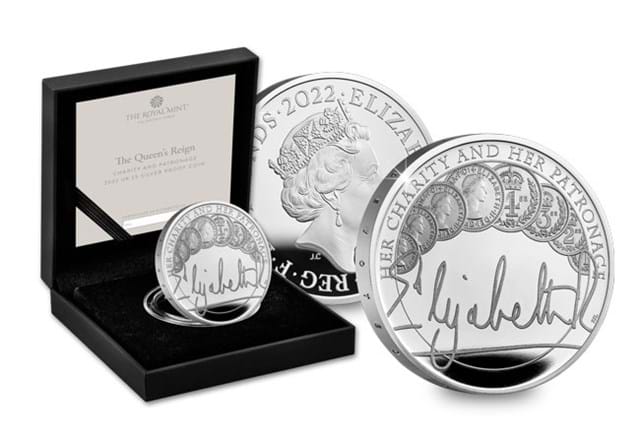 Queen's Reign Charity And Patronage Silver Proof £5 In Display Box With Coin Obverse Reverse