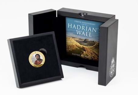 Issued to mark the 1,900th anniversary of Hadrian's Wall, this Guernsey £2 coin has been struck from .925 Silver with 24ct Gold plate and selective colour print. The design features Emperor Hadrian 
