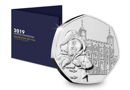 The 2019 Paddington Bear 50p Collecting Pack has space to fit two Paddington Bear 50p coins and includes the 2019 Paddington at the Tower. This coin is struck to a Brilliant Uncirculated quality.