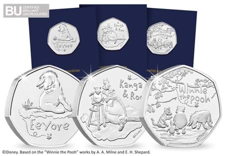 This Collection includes all three United Kingdom Winnie the Pooh 50ps issued in 2022. Each coin has been struck to a Brilliant Uncirculated quality and comes protectively encapsulated