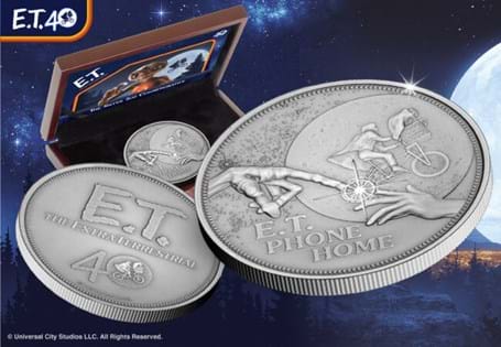 2022 marks the 40th Anniversary of the iconic film E.T. the Extra-Terrestrial. To celebrate, a silver 5oz commemorative has been struck from .999 Pure Silver.