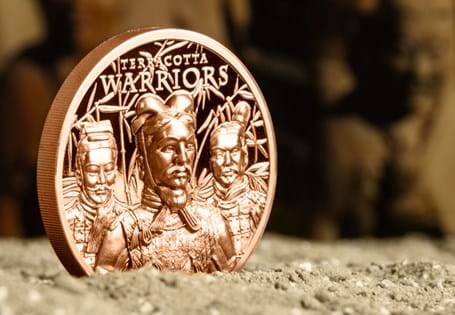 Your Terracotta Warriors 1 Dollar Coin features a 3-dimensional design of three Terracotta Warriors and a horse drawn carriage using smartminting technology. Struck from Proof like quality copper