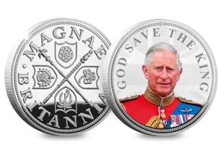 Issued to commemorate King Charles III accession to the throne, this commemorative has been struck from Pure Silver and features a full colour photograph of King Charles III 