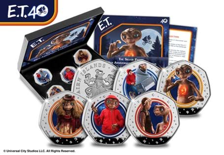 2022 marks the 40th Anniversary of the iconic film E.T. the Extra-Terrestrial. To celebrate five Silver Proof 50 Cent coins have been issued.