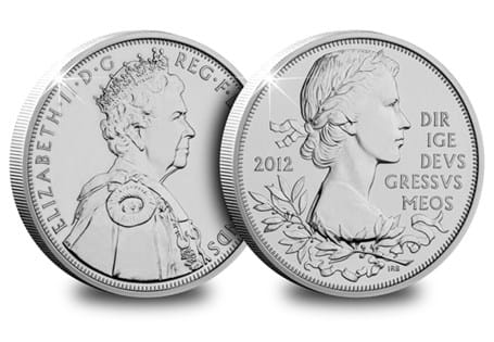 To celebrate Her Majesty the Queen's Diamond Jubilee, The Royal Mint issued a £5 coin. The obverse features the portrait of Elizabeth II by Ian Rank-Broadley.