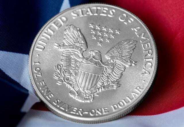 1986 US Silver Eagle 1Oz Obverse On Flag