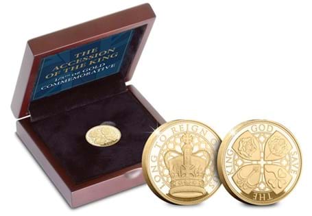 Issued to mark King Charles III accession to the throne, this commemorative has been struck from 1/5oz of 22 Carat Gold and limited to just 200 pieces.