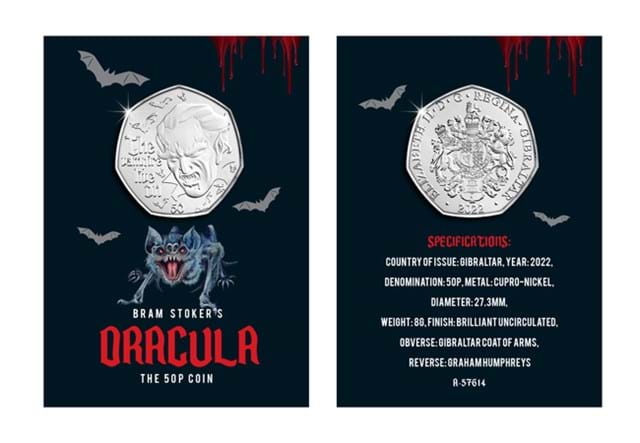 Dracula Brilliant Uncirculated 50P Front And Back Packaging