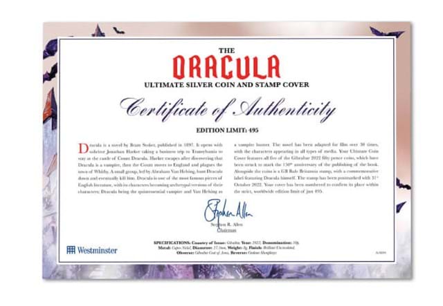 Dracula BU Non Colour 50P Set Coin Cover Certificate Of Authenticity
