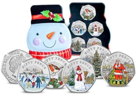 Issued for Christmas 2022, own all five brand new Traditional Christmas 50ps, struck to a Brilliant Uncirculated finish with the addition of vivid colour. Authorised for released by Guernsey.