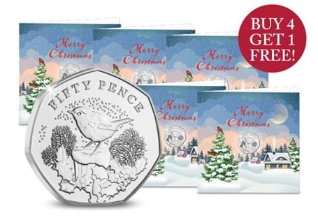 The new 'Traditional Chrismtas' 2022 Robin 50p coins in a christmas card to protect its superior Brilliant Uncirculated quality. The inside is left blank for your personal message. BUY 4 GET 1 FREE!