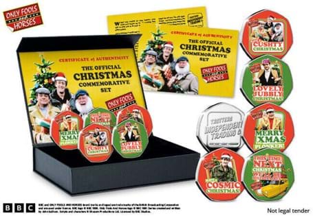 The Official Only Fools & Horses Christmas Commemorative Set has been approved by the BBC. It features five commemoratives and comes ready to display in collector case with Certificate of Authenticity