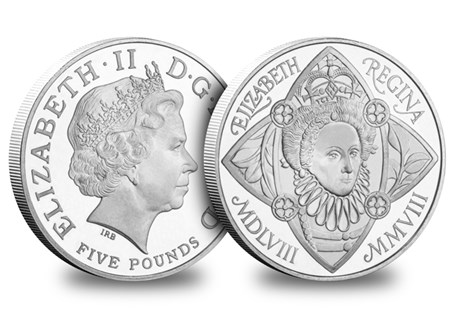 Issued in 2008 to mark the 450th anniversary of Queen Elizabeth I's accession to the throne. Reverse design features a crowned portrait of Queen Elizabeth I set within a mandorla.