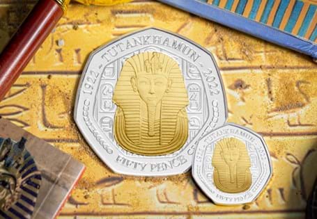 Issued to mark 100 years since the discovery of  the Tomb of Tutankhamun. This British Isles 50p has been struck from 1oz of Pure Silver with selective 24ct Gold plate. EL: 195